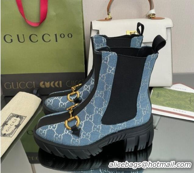 Hot Style Chanel GG Canvas Ankle Boots with Horsebit Blue 110413