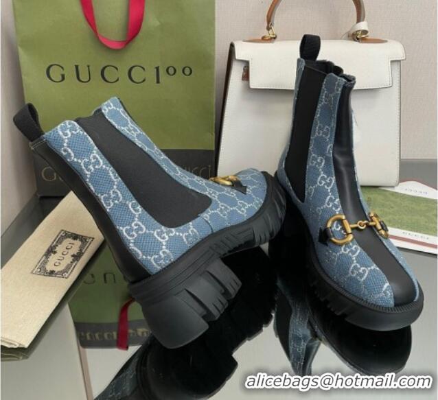 Hot Style Chanel GG Canvas Ankle Boots with Horsebit Blue 110413