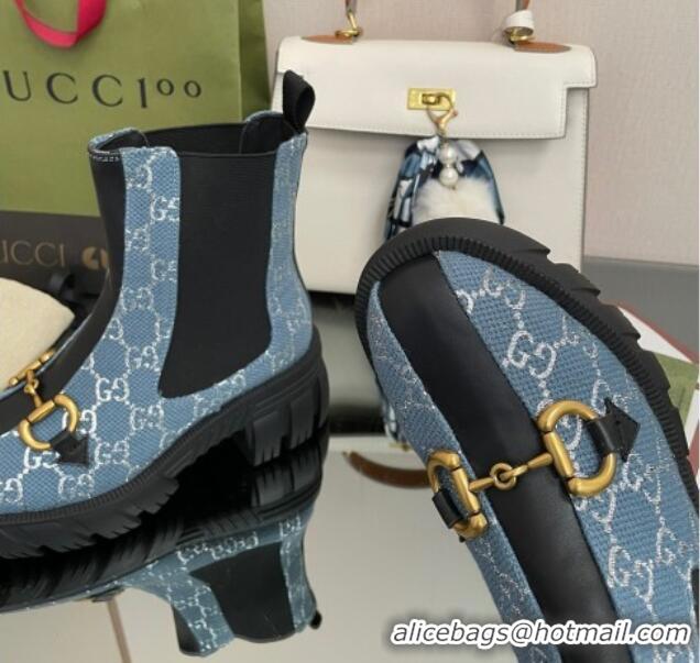 Hot Style Chanel GG Canvas Ankle Boots with Horsebit Blue 110413