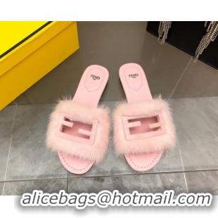 Luxury Fendi Signature Mink Fur Flat Slide Sandals Light Pink 2080975