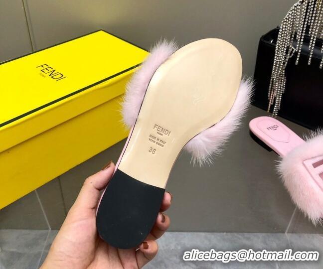 Luxury Fendi Signature Mink Fur Flat Slide Sandals Light Pink 2080975