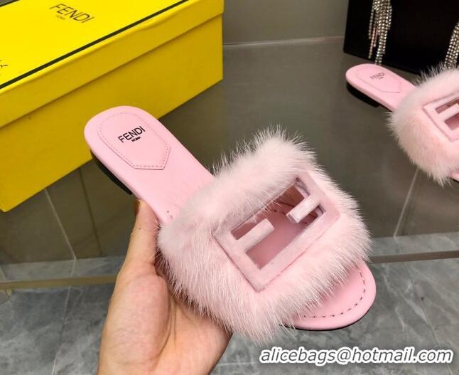 Luxury Fendi Signature Mink Fur Flat Slide Sandals Light Pink 2080975