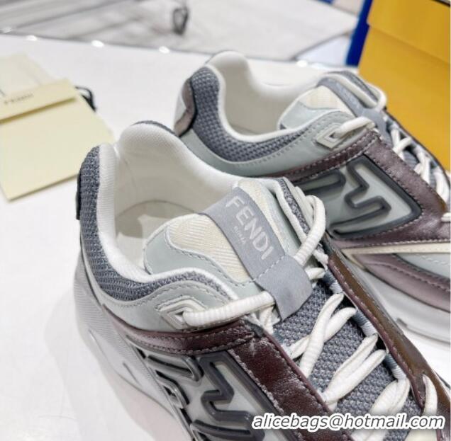 Stylish Fendi Faster Leather Low-top Sneakers Grey 090870