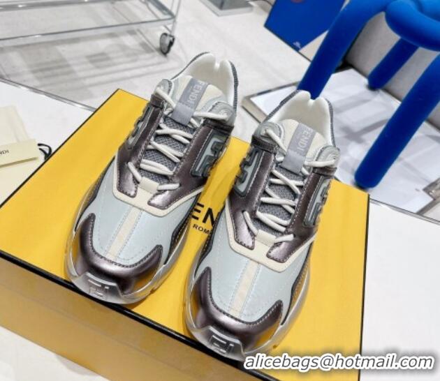 Stylish Fendi Faster Leather Low-top Sneakers Grey 090870