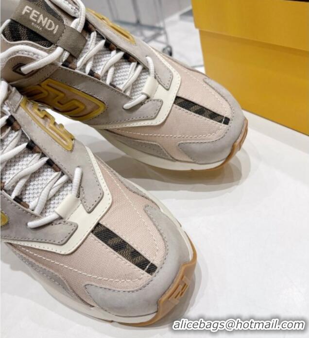 Duplicate Fendi Faster Leather Low-top Sneakers Beige 090871