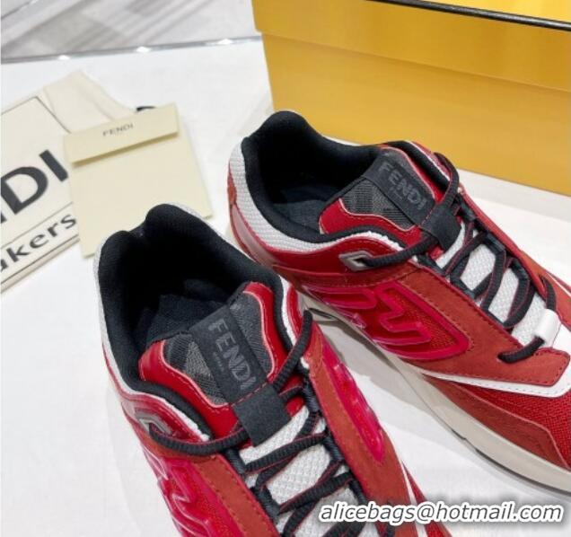 Hot Style Fendi Faster Leather Low-top Sneakers Red 090873