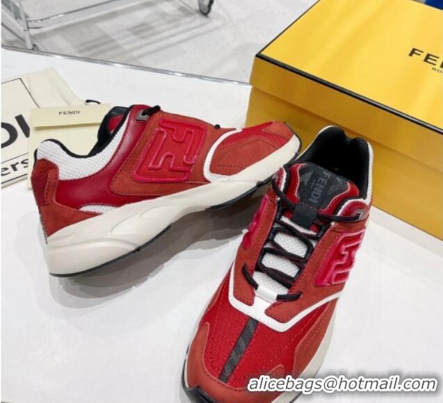 Hot Style Fendi Faster Leather Low-top Sneakers Red 090873