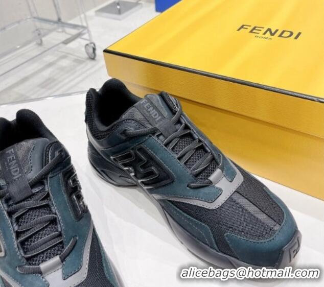 Stylish Fendi Faster Leather Low-top Sneakers Blue/Black 090874