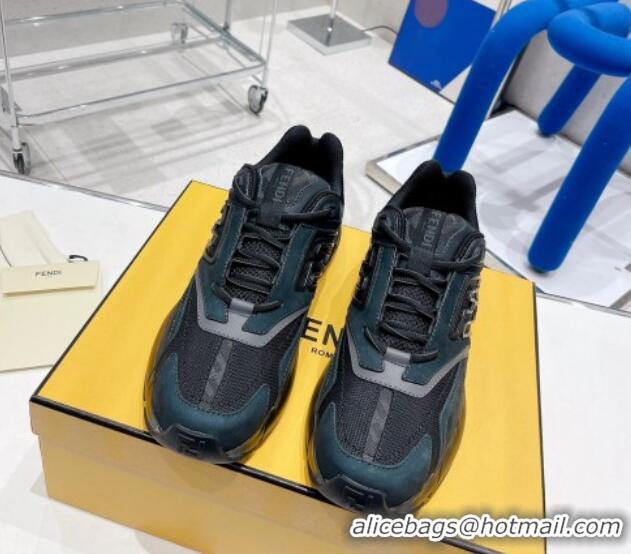 Stylish Fendi Faster Leather Low-top Sneakers Blue/Black 090874