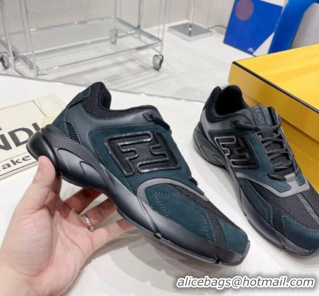 Stylish Fendi Faster Leather Low-top Sneakers Blue/Black 090874