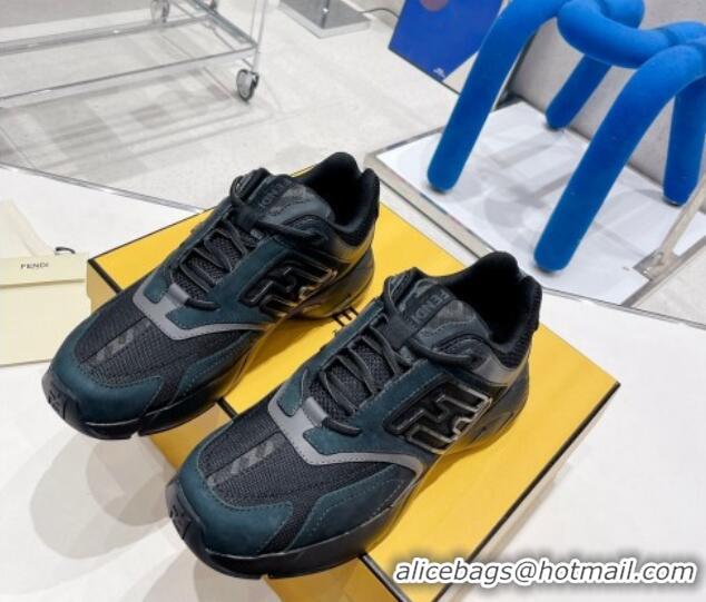 Stylish Fendi Faster Leather Low-top Sneakers Blue/Black 090874