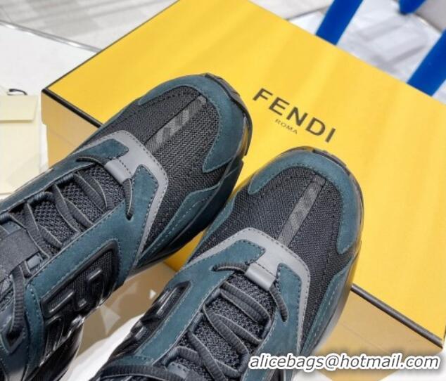 Stylish Fendi Faster Leather Low-top Sneakers Blue/Black 090874