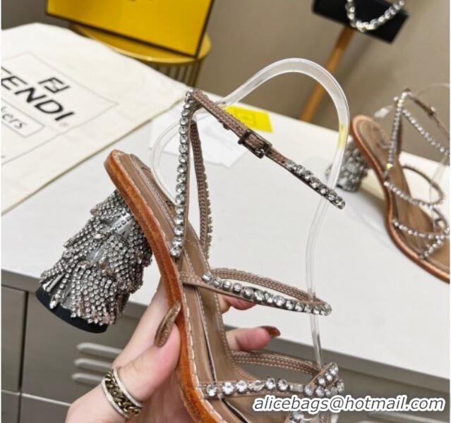 Perfect Fendi Crystal Sandals Brown 090876