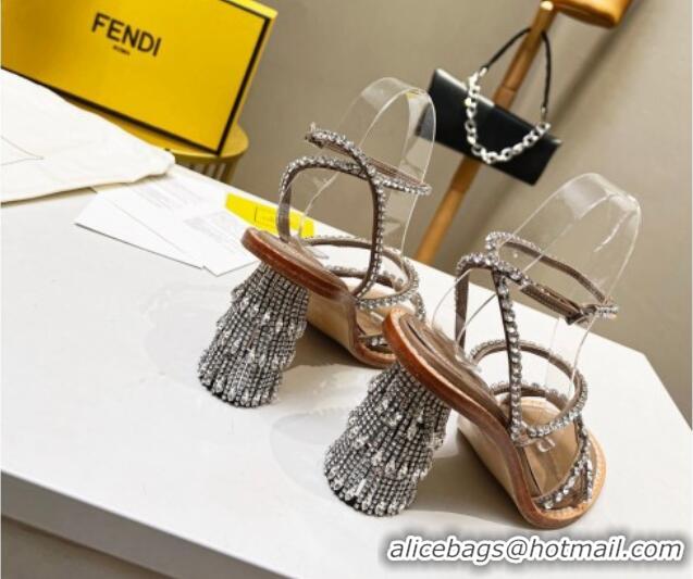 Perfect Fendi Crystal Sandals Brown 090876