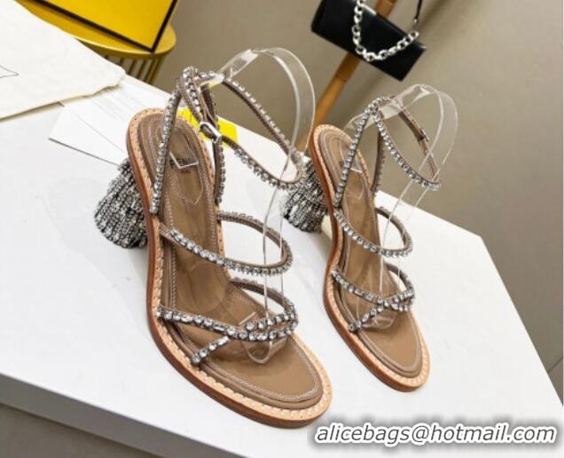 Perfect Fendi Crystal Sandals Brown 090876