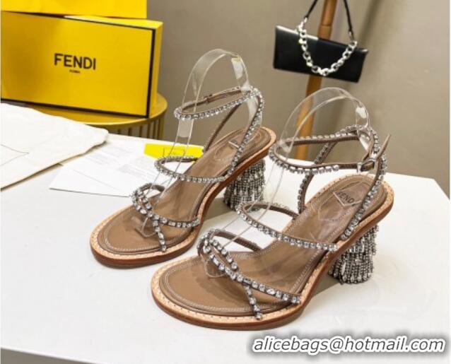 Perfect Fendi Crystal Sandals Brown 090876