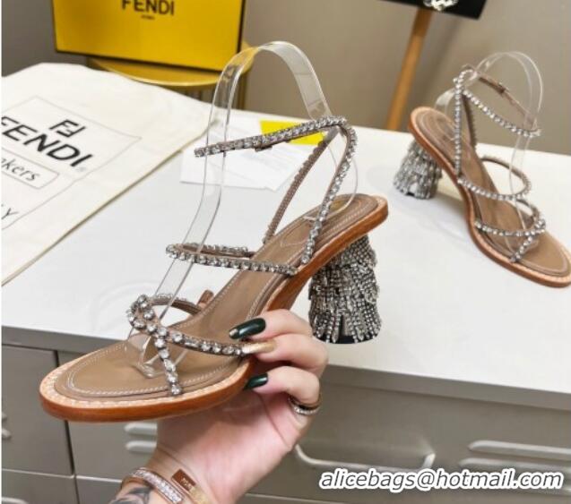 Perfect Fendi Crystal Sandals Brown 090876