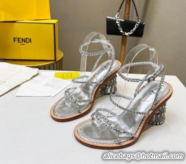 Duplicate Fendi Crystal Sandals Silver 090877