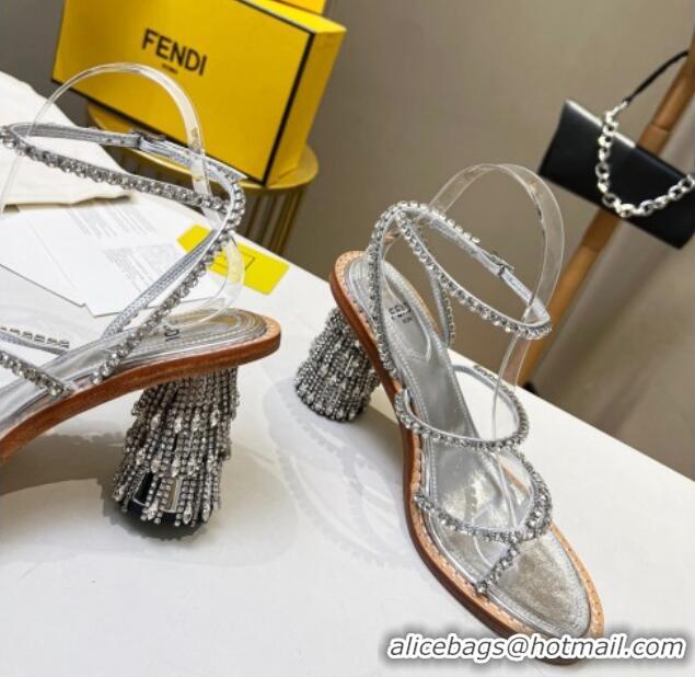 Duplicate Fendi Crystal Sandals Silver 090877