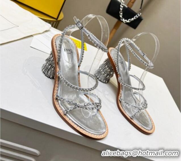 Duplicate Fendi Crystal Sandals Silver 090877