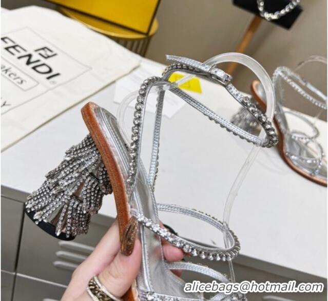 Duplicate Fendi Crystal Sandals Silver 090877