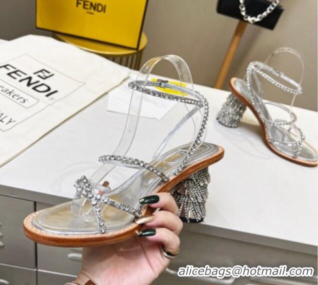 Duplicate Fendi Crystal Sandals Silver 090877