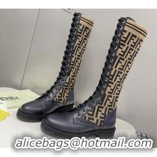 Low Price Fendi Knit Classic Boots Brown/Black 092147 