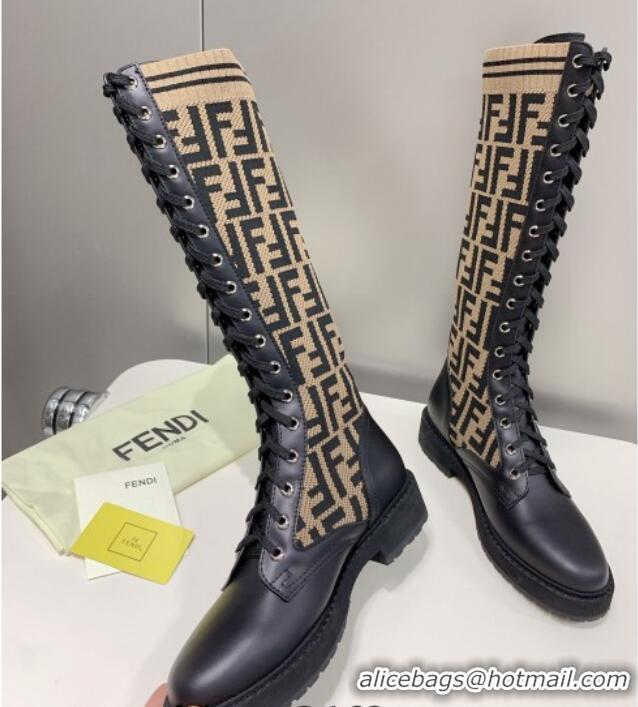 Low Price Fendi Knit Classic Boots Brown/Black 092147 