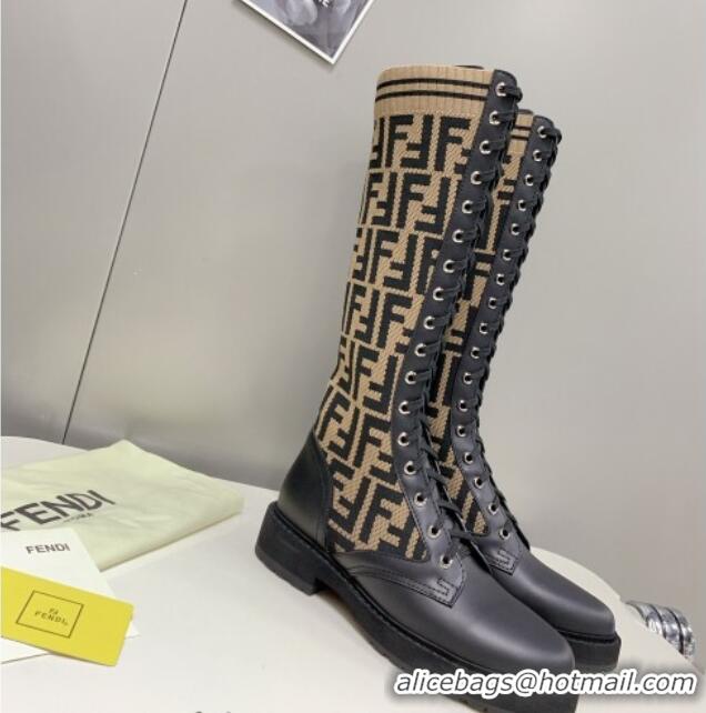 Low Price Fendi Knit Classic Boots Brown/Black 092147 