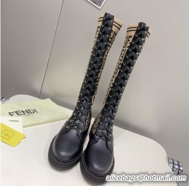 Low Price Fendi Knit Classic Boots Brown/Black 092147 