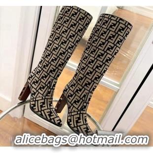 Good Looking Fendi Cut High Boots 10cm in FF Jacquard Brown 092157