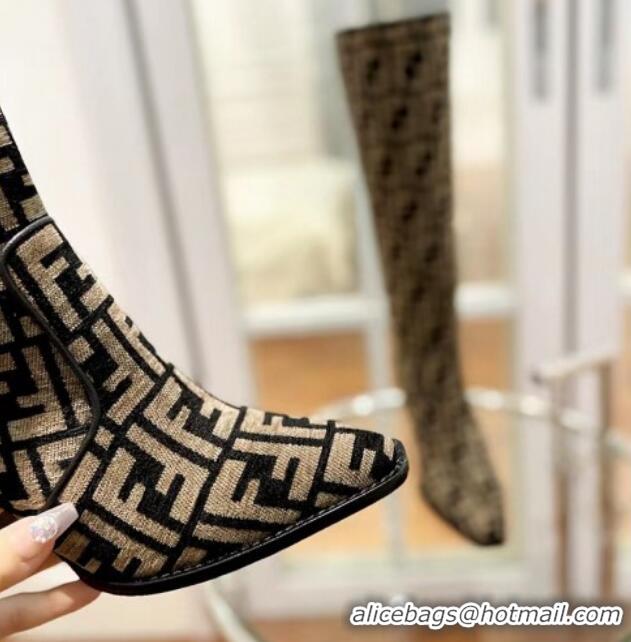 Good Looking Fendi Cut High Boots 10cm in FF Jacquard Brown 092157