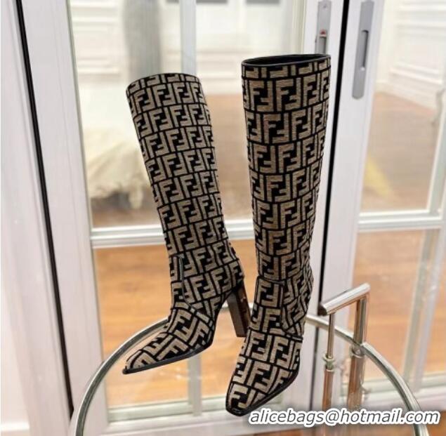 Good Looking Fendi Cut High Boots 10cm in FF Jacquard Brown 092157