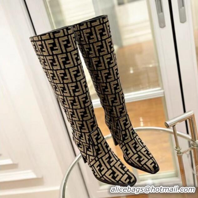 Good Looking Fendi Cut High Boots 10cm in FF Jacquard Brown 092157