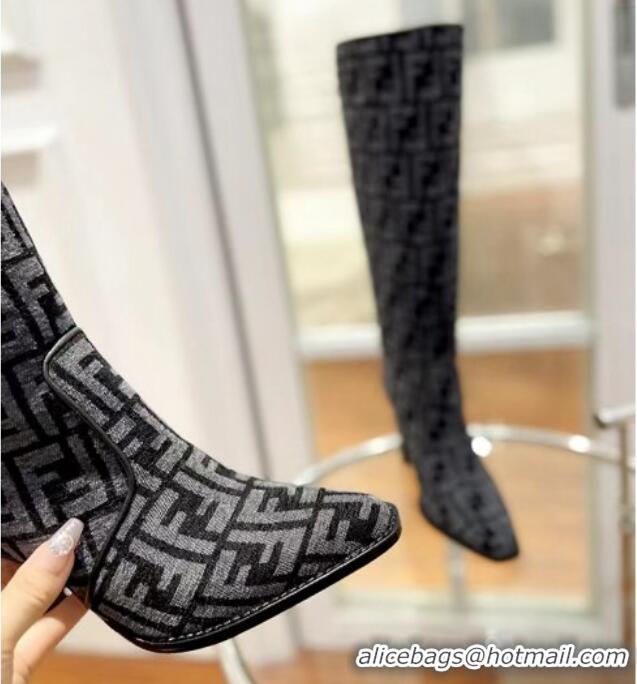 Best Product Fendi Cut High Boots 10cm in FF Jacquard Grey 092158