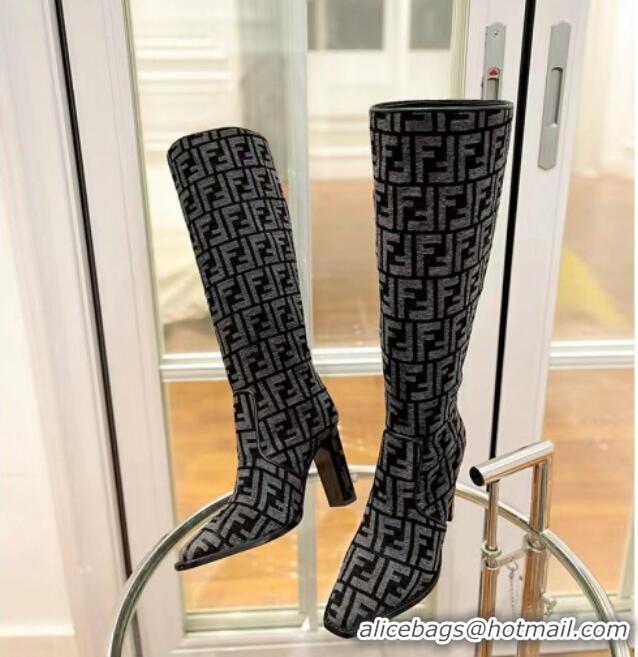 Best Product Fendi Cut High Boots 10cm in FF Jacquard Grey 092158