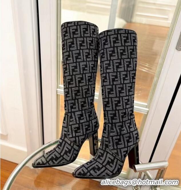 Best Product Fendi Cut High Boots 10cm in FF Jacquard Grey 092158