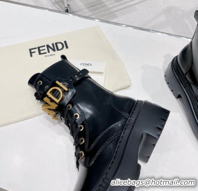 Sumptuous Fendi Fendigraphy Brushed Leather Ankle Boots Black 100986