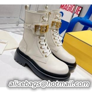 Classic Hot Fendi Fendigraphy Calfskin Ankle Boots Cream White 100987