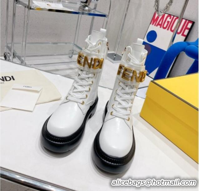 Good Quality Fendi Fendigraphy Calfskin Ankle Boots Optic White 100989