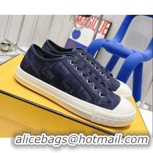 Luxury Fendi Domino FF Fabric Low-top Sneakers Navy Blue 1102956