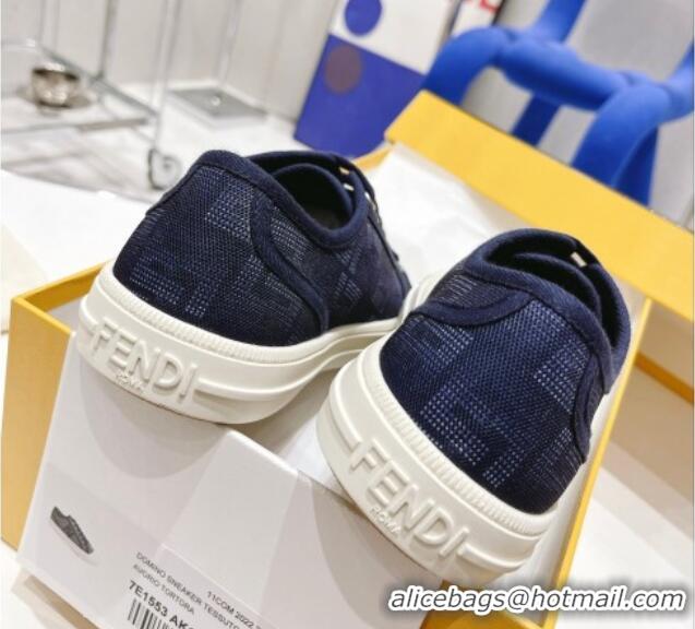 Luxury Fendi Domino FF Fabric Low-top Sneakers Navy Blue 1102956