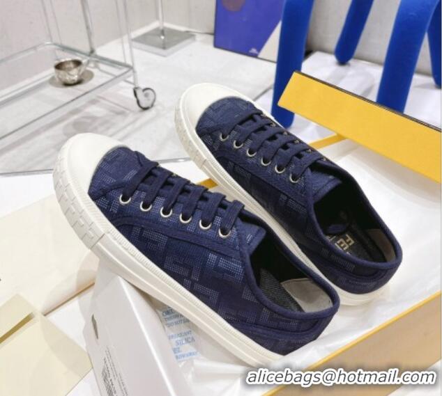 Luxury Fendi Domino FF Fabric Low-top Sneakers Navy Blue 1102956