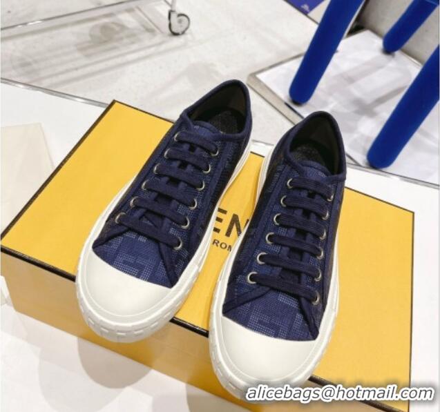 Luxury Fendi Domino FF Fabric Low-top Sneakers Navy Blue 1102956