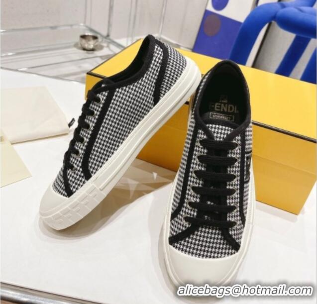 Low Price Fendi Domino Houndstooth Fabric Low-top Sneakers Black 2022 1102955