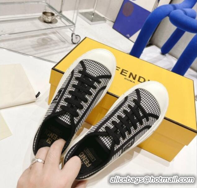 Low Price Fendi Domino Houndstooth Fabric Low-top Sneakers Black 2022 1102955