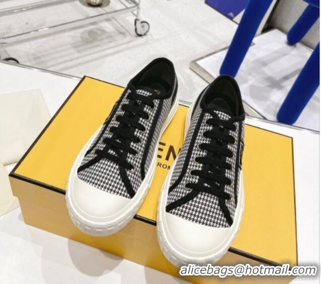 Low Price Fendi Domino Houndstooth Fabric Low-top Sneakers Black 2022 1102955