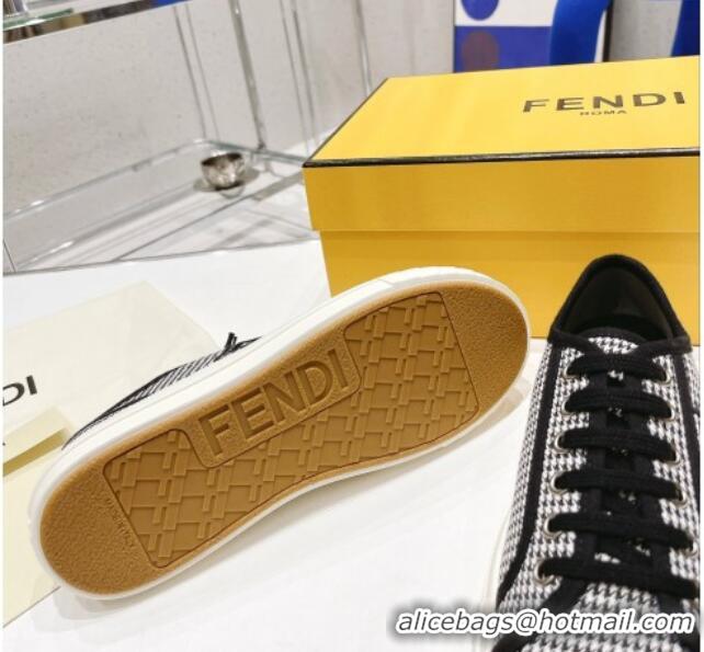 Low Price Fendi Domino Houndstooth Fabric Low-top Sneakers Black 2022 1102955