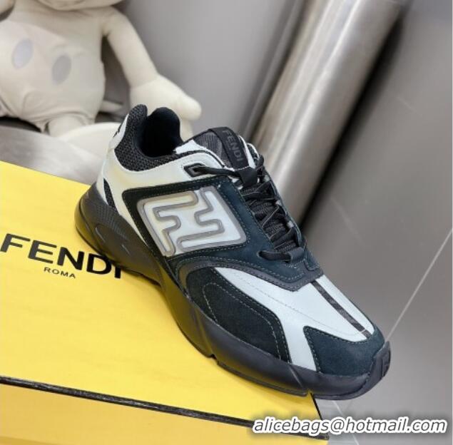 Generous Fendi Faster Trainers Sneakers in Suede and Mesh Black/White 101456 