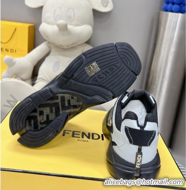 Generous Fendi Faster Trainers Sneakers in Suede and Mesh Black/White 101456 